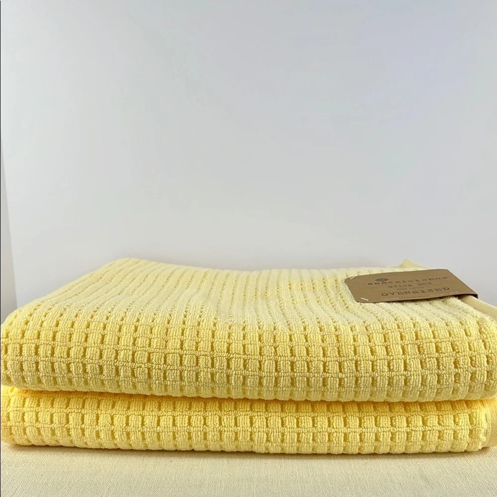 Ecoexistence Oversized Bath Towel Set Waffle Weave Yellow 100% Cotton 2 Pc NEW
